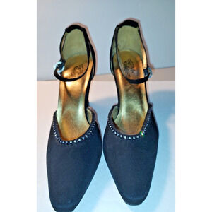 The PM Collection By 925 Woman Black Ankle Strap Rhinestones Heel Shoe Size 9.5M